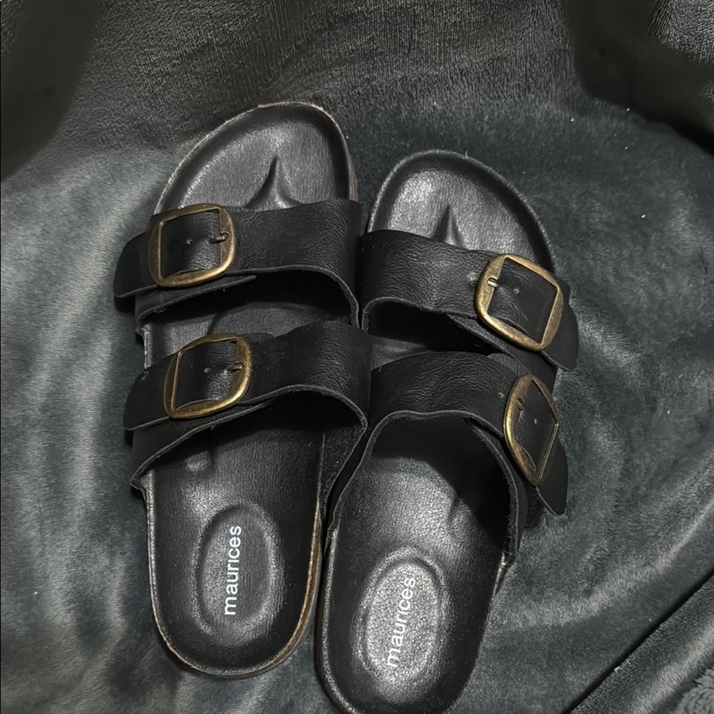 Maurices Black Slides with Gold Accents
